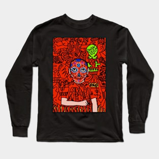 Mysterious Glyphs" - Unique MaleMask NFT with MexicanEye Color and Artistic Charm Long Sleeve T-Shirt